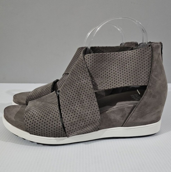 Eileen Fisher Voice Sandal Women Size 9.5 Graphite Gray Leather Wedge Platform - Picture 1 of 14